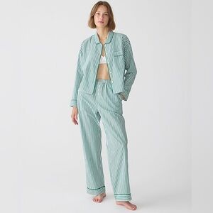 J CREW Long-sleeve cropped pajama pant set in striped cotton poplin SIZE LARGE